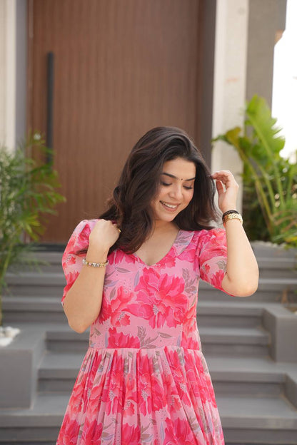 Full Flair Gown – Premium Printed Georgette, Ultimate Flare Elegance