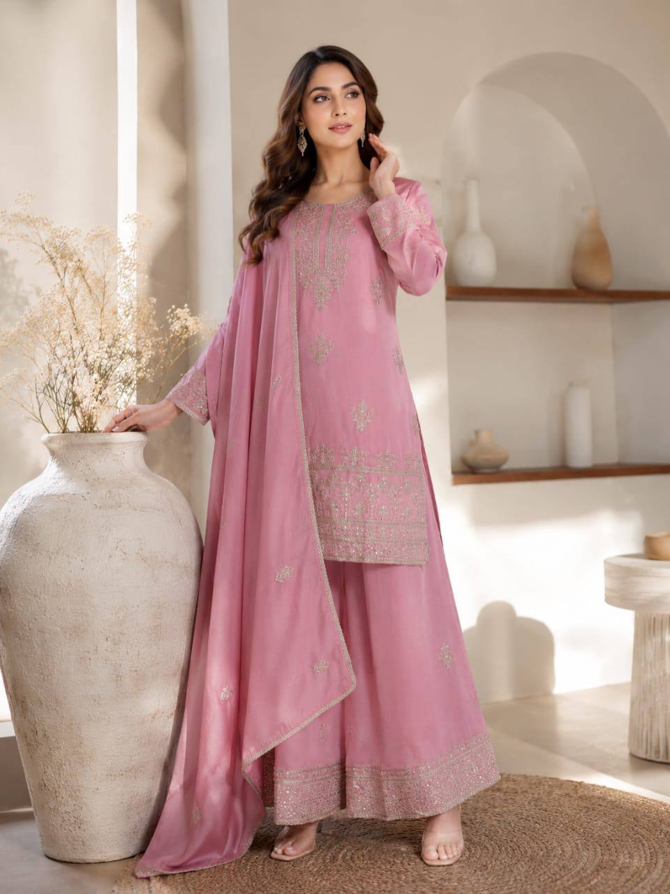Exclusive Designer Collection for Festivals – Elegant Vichitra Silk Ensemble with Embroidered Sequence