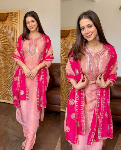 Women's Ethnic Wear: Elegant Embroidered Fendy Silk Suit Set with Dupatta, Fully Stitched and Ready to Wear