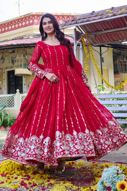 RangBhoomi New Festival Collection Long Gown with Dupatta – Elegant Fox Georgette Fabric with Heavy Sequence Embroidery