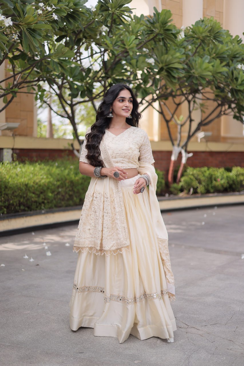 RangBhoomi Glory Satin Embroidered Lehenga Choli Set - Full-Stitched Lehenga with Designer Dupatta