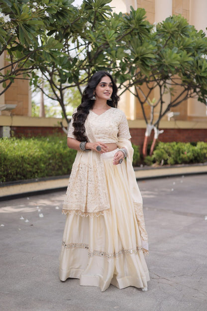 RangBhoomi Glory Satin Embroidered Lehenga Choli Set - Full-Stitched Lehenga with Designer Dupatta