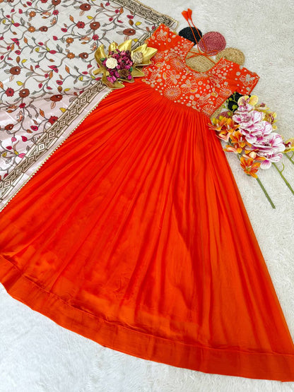 RangBhoomi Maggam Work Georgette Silk Gown with Kalamkari Dupatta — Festive Elegance