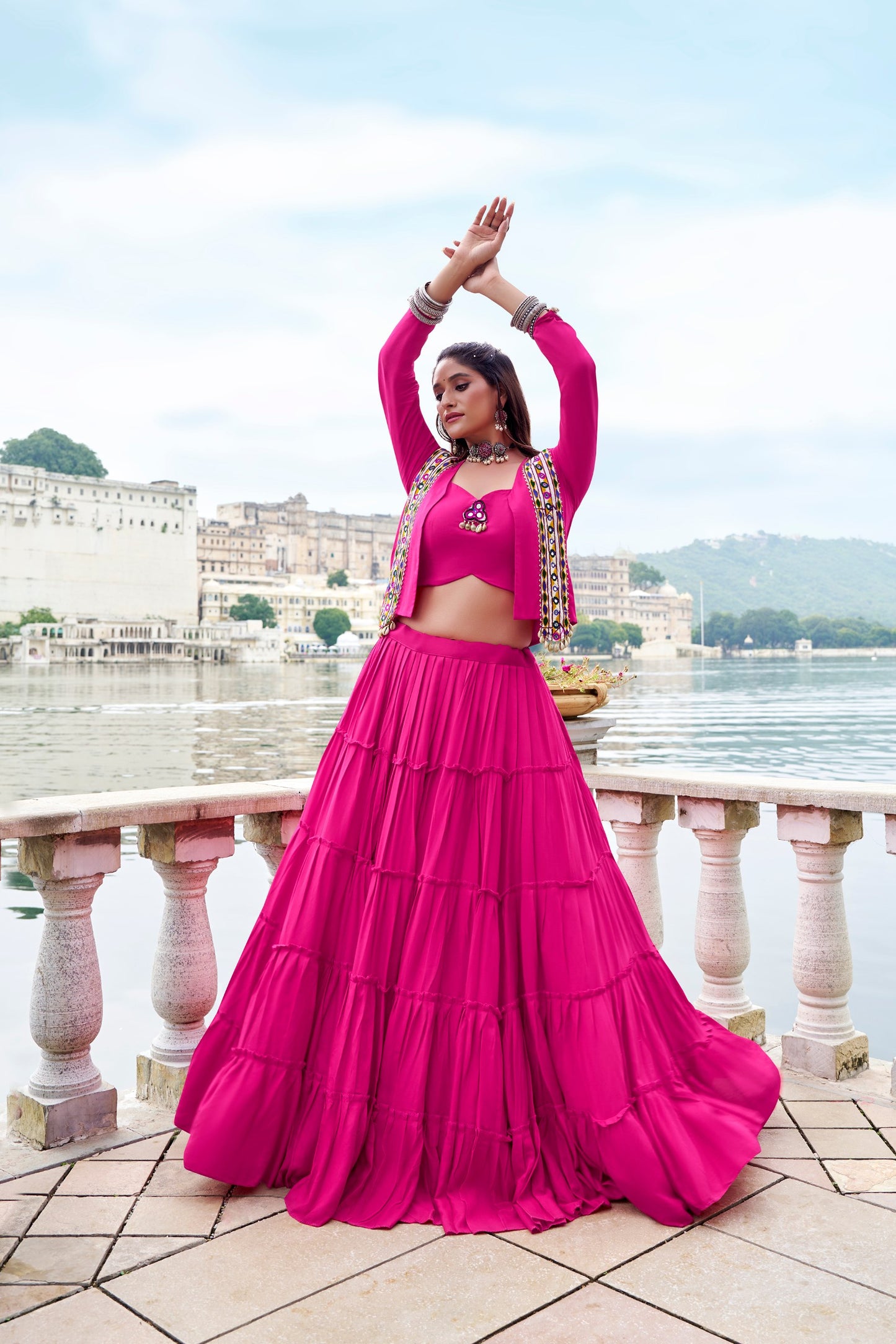 RangBhoomi Navratri Collection 2026: Elegant Rajudi Ethnic Lehenga with Mirror and Gamthi Embroidery
