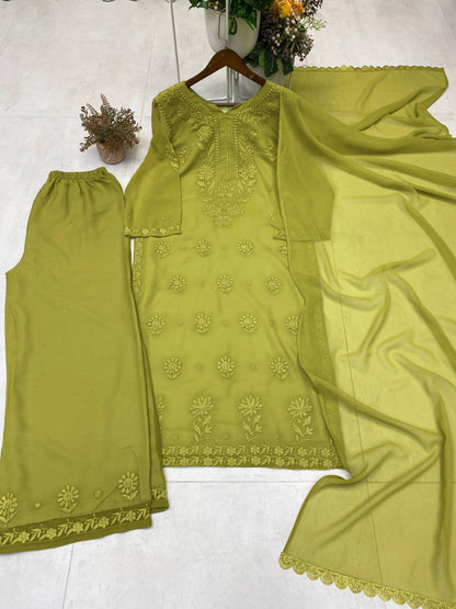 Exclusive Designer Faux Georgette Embroidered Suit with Matching Dupatta