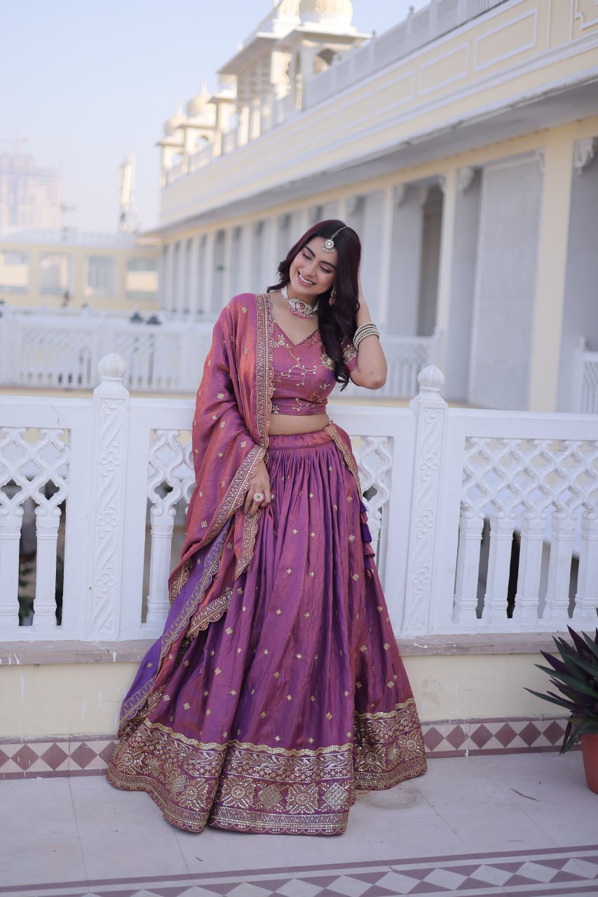 RangBhoomi Elegant Lehengha Choli Dupatta Set in YSL Silk with Sequins and Zari Embroidery