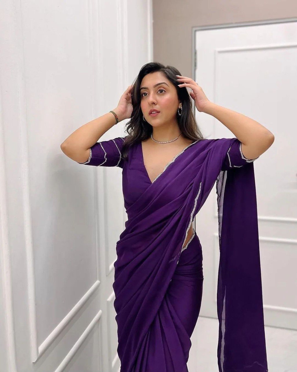 Exquisite Purple Pure Soft Georgette Silk Saree
