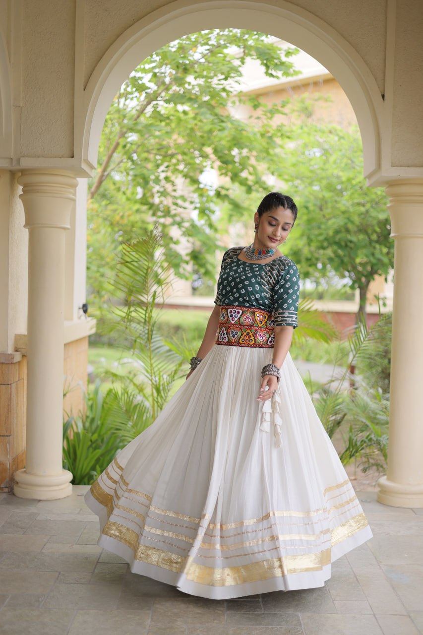 RangBhoomi Navratri Festive Lehenga Set - Cora Cotton & Bandhej Embroidered Blouse