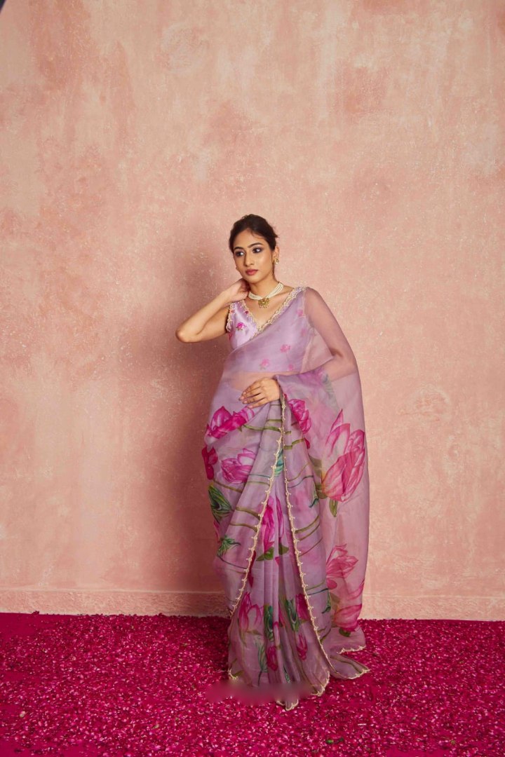 Ready to Wear Organza Saree - Floral Print, Lightweight