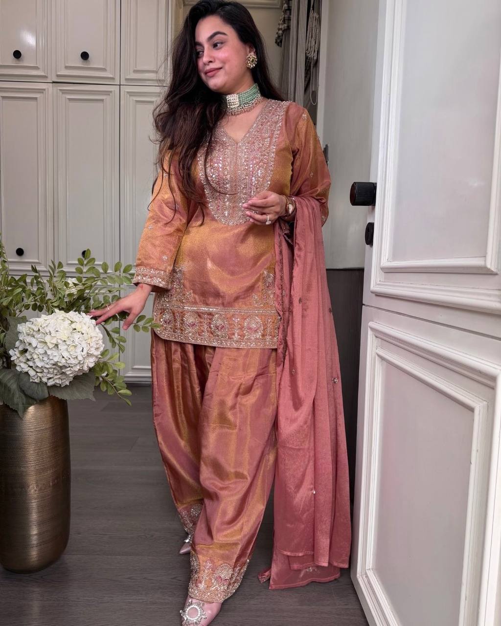 RangBhoomi Designer Ronald Silk Heavy Embroidery Sequence Work Top-Bottom and Dupatta Set — Fully Stitched Ready to Wear