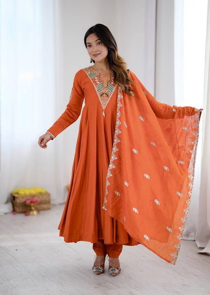 RangBhoomi Elegant Embroidered Sequence with Real Mirror Designer Anarkali Three Piece Set