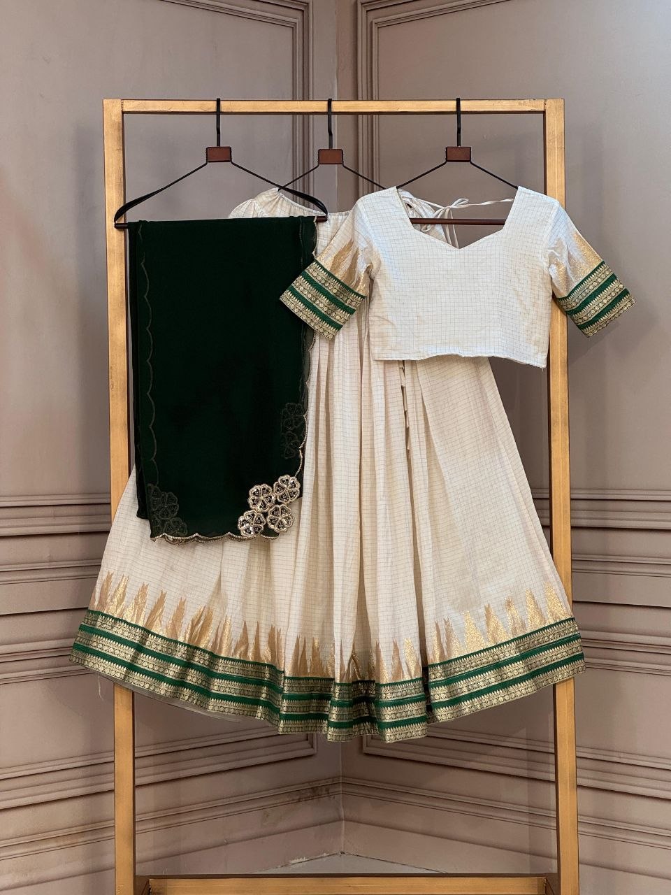 RangBhoomi Onam Special Premium Viscose Jacquard Lehenga Choli Set with Contrast Dupatta