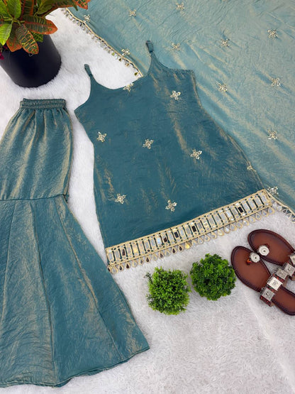 Women's Elegant Ethnic Ensemble with Embroidered Mirror Work - Ready to Wear