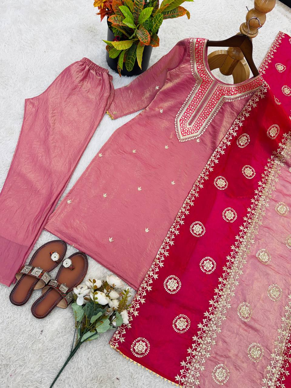 Women's Ethnic Wear: Elegant Embroidered Fendy Silk Suit Set with Dupatta, Fully Stitched and Ready to Wear