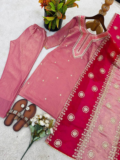 Women's Ethnic Wear: Elegant Embroidered Fendy Silk Suit Set with Dupatta, Fully Stitched and Ready to Wear