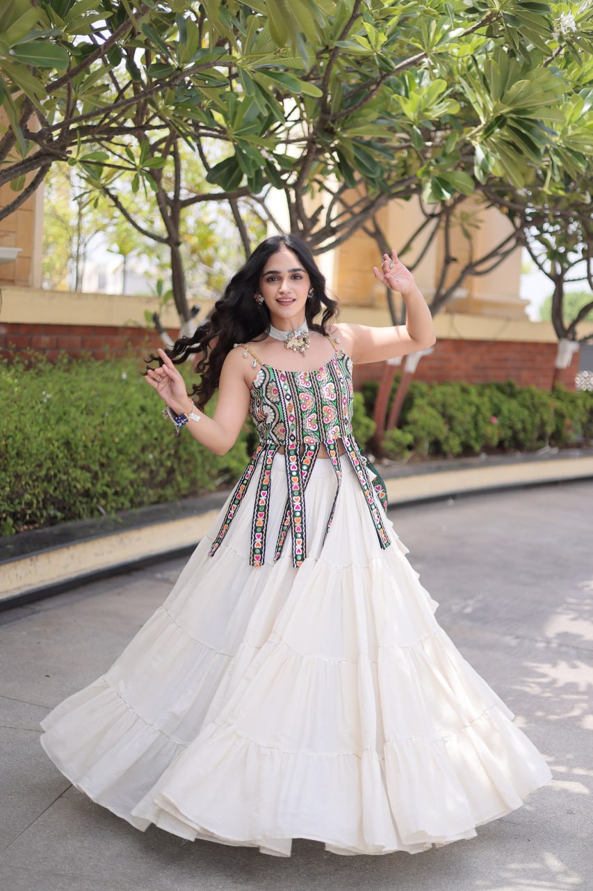 RangBhoomi Navratri Kora Cotton Lehenga Set — Full-Stitched Festive Ensemble