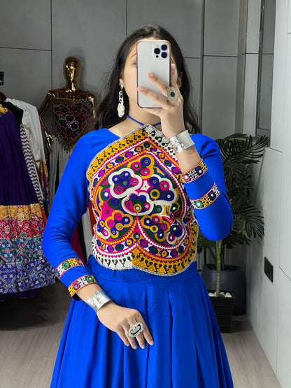 Ethnic Women's Cotton Lehenga Set – Royal Blue with Pure Handcrafted Mirror Work for Navratri 2026