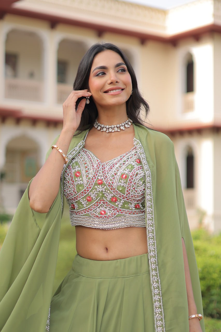 Premium Ready-to-Wear Lehenga Choli Set with Stylish Shrug Jacket