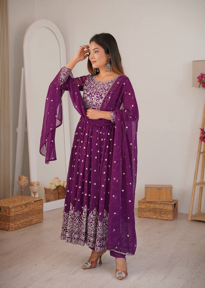 Premium Designer Anarkali Set with Embroidered Dupatta and Micro Cotton Pants – Elegant Festival and Party Wear