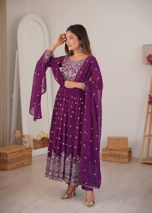 Premium Designer Anarkali Set with Embroidered Dupatta and Micro Cotton Pants – Elegant Festival and Party Wear