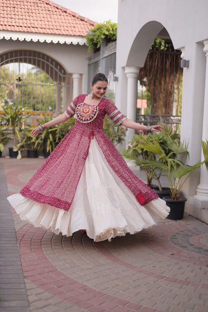 RangBhoomi Navratri 2026 Bandhani Lehenga Set — Full-Stitched Kora Cotton Lehenga with Faux Georgette Kurti