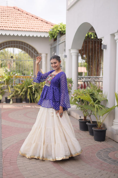 RangBhoomi Navratri Lehenga Choli Set — Kora Cotton Frill with Laheriya Print
