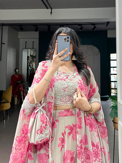 RangBhoomi Pastel Cape Style Lehenga - Ready-to-Wear Embroidered Set