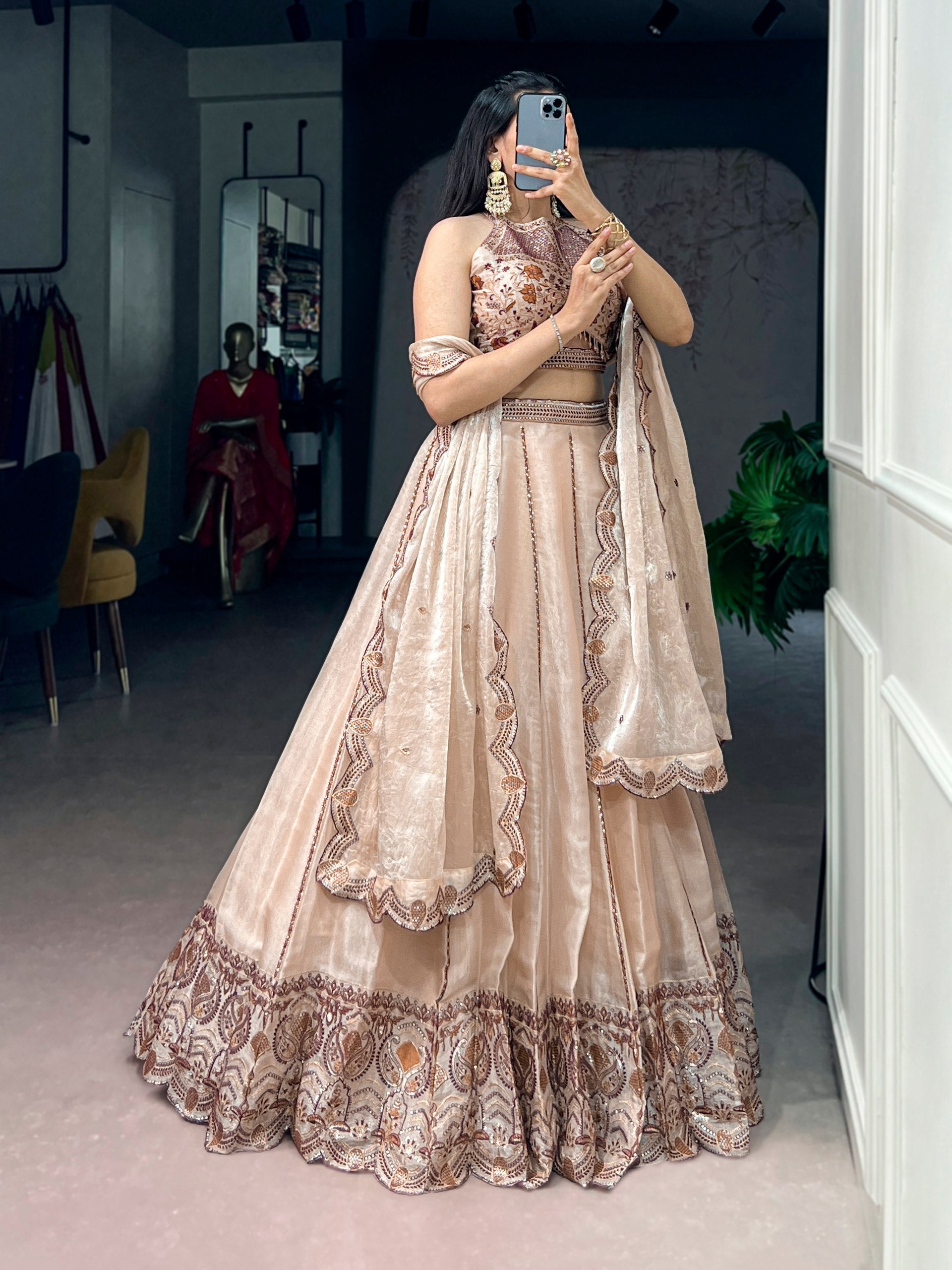 RangBhoomi Elegant Lehenga Ensemble with Intricate Sequins and Thread Embroidery