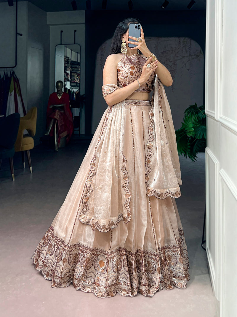 RangBhoomi Elegant Lehenga Ensemble with Intricate Sequins and Thread Embroidery