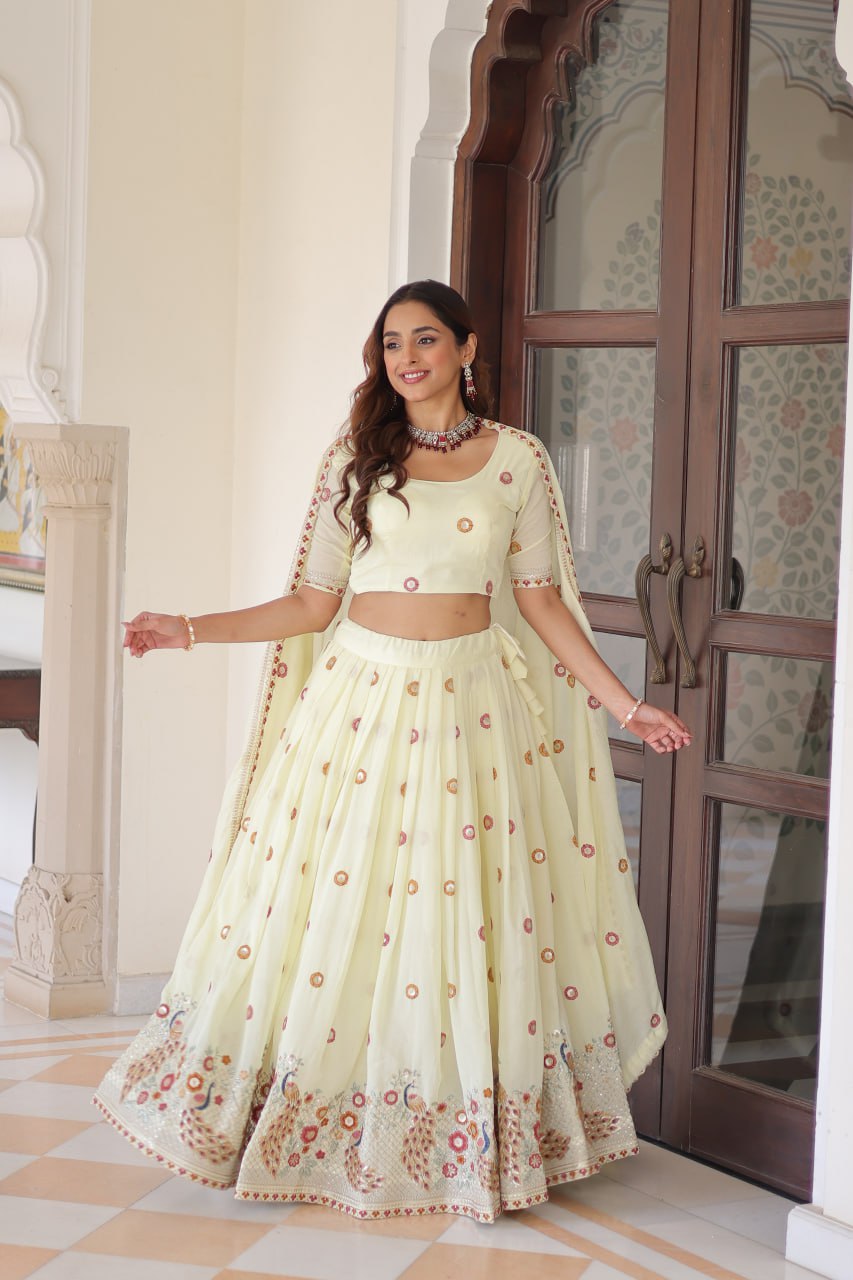 Elegant Vichitra Silk Lehenga Choli Set with Multi-Thread Embroidery and Sequined Dupatta