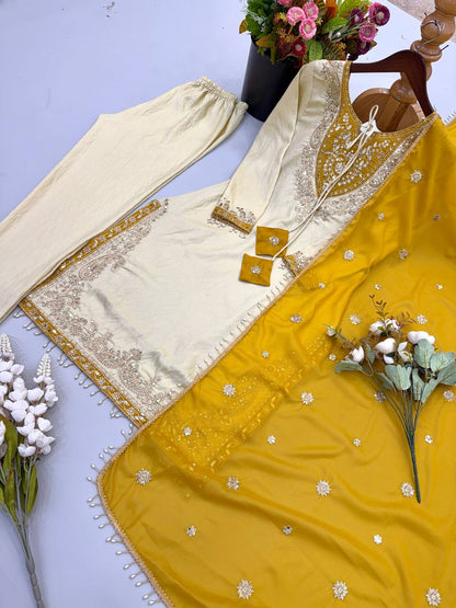 RangBhoomi Ronald Silk Sequin Embroidered Women's Ethnic Suit - Fully Stitched with Lace-Edged Dupatta