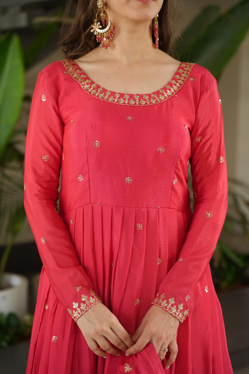 Embroidered Chinnon Gown Set | Indian Wedding Outfit