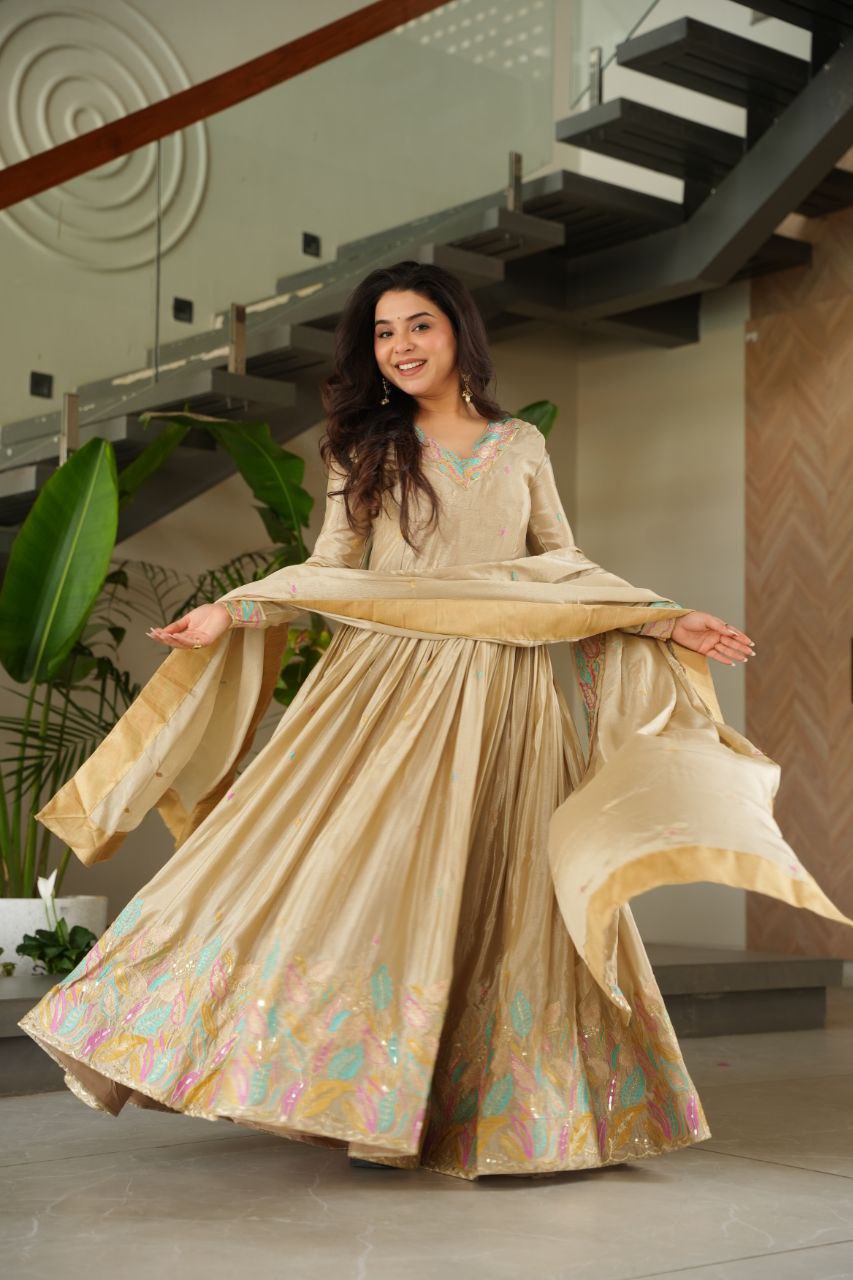 Embroidered Grace Gown & Dupatta – Luxe Fusion Wear for Modern Elegance