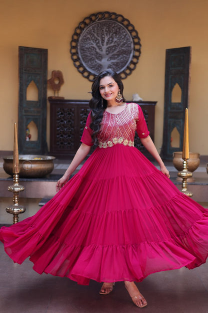 RangBhoomi Premium Designer Ready-to-Wear Gown Collection in Red and Pink