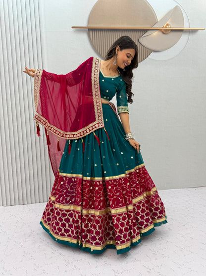 RangBhoomi Tapi Creation Vintage Navratri Lehenga Choli - 6m Flair, Fox Georgette