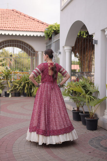 RangBhoomi Navratri 2026 Bandhani Lehenga Set — Full-Stitched Kora Cotton Lehenga with Faux Georgette Kurti