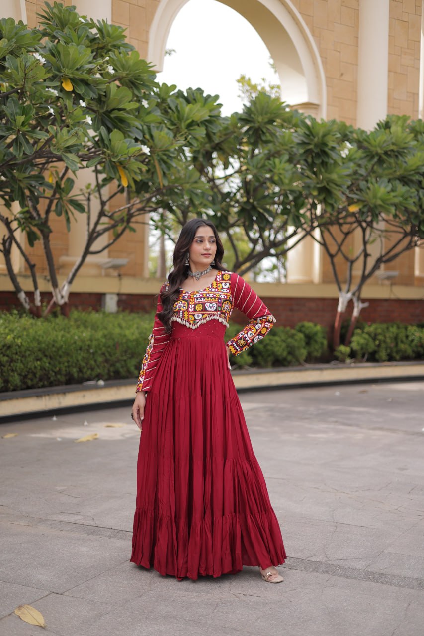 RangBhoomi Navratri Gown Collection 2026 - Elegant Mukaish & Mirror Work Full-Sleeve Gown