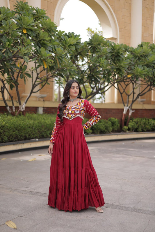 RangBhoomi Navratri Gown Collection 2026 - Elegant Mukaish & Mirror Work Full-Sleeve Gown