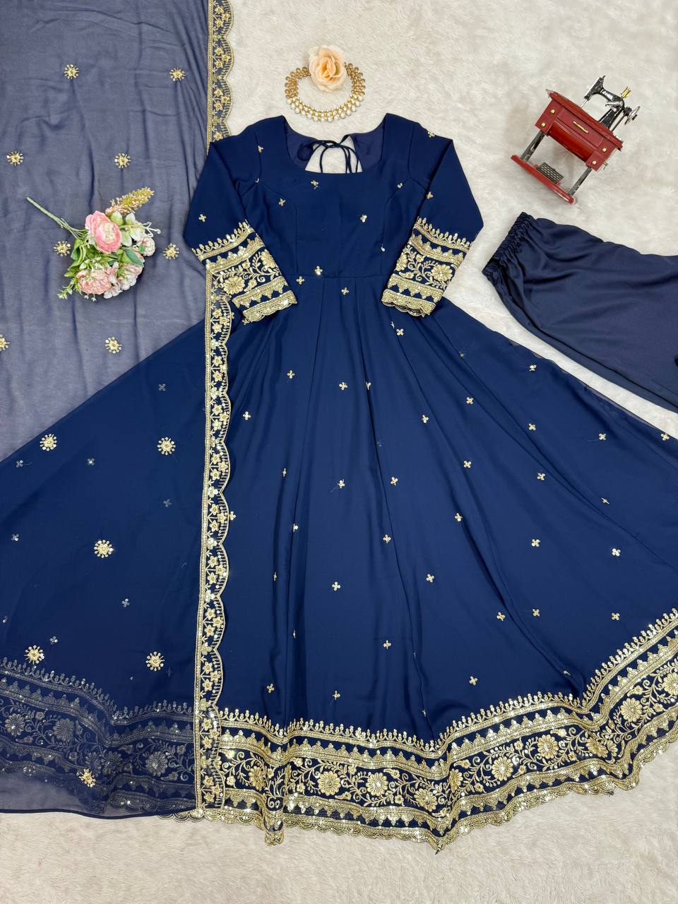 RangBhoomi SP Series Elegant Faux Georgette Gown Set with Realistic Detailing and Comfortable Fit