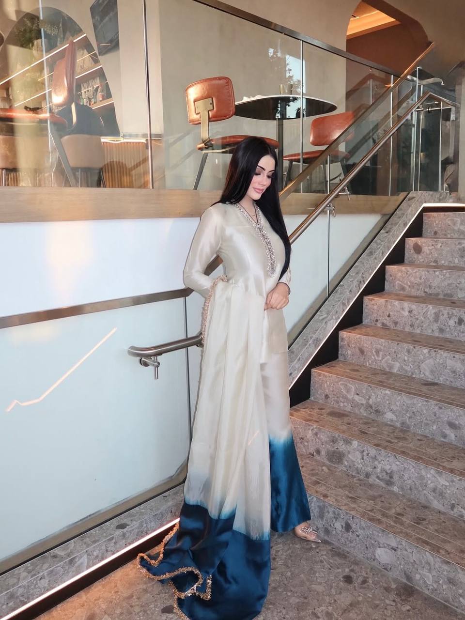 Launching New Designer Party Wear Look Pure Roman Glass Top & Elegant Palazzo with Dupatta Set