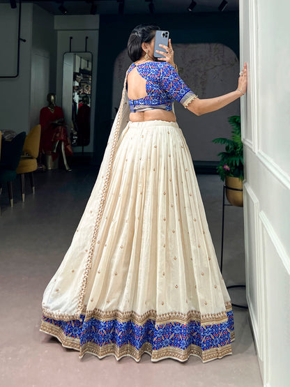 RangBhoomi Elegant Ivory and Royal Blue Lehenga Set with Sequins and Thread Embroidery