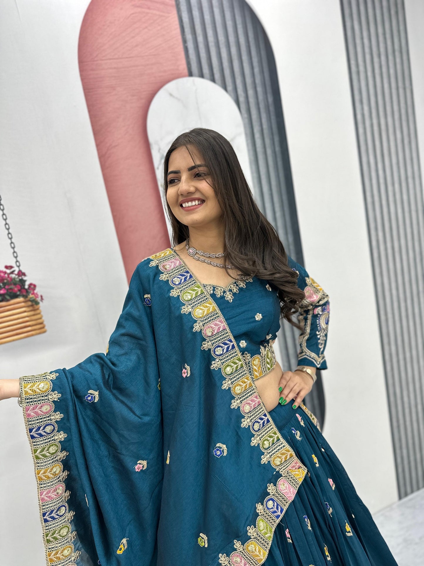 RangBhoomi Exquisite Festival Lehenga Choli Set with Heavy Embroidery and Pure Vichitra Fabric