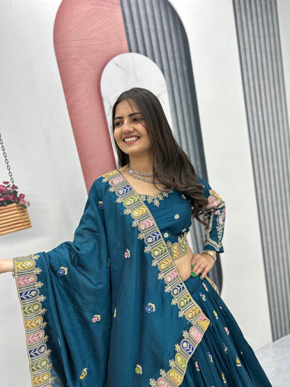 RangBhoomi Exquisite Festival Lehenga Choli Set with Heavy Embroidery and Pure Vichitra Fabric