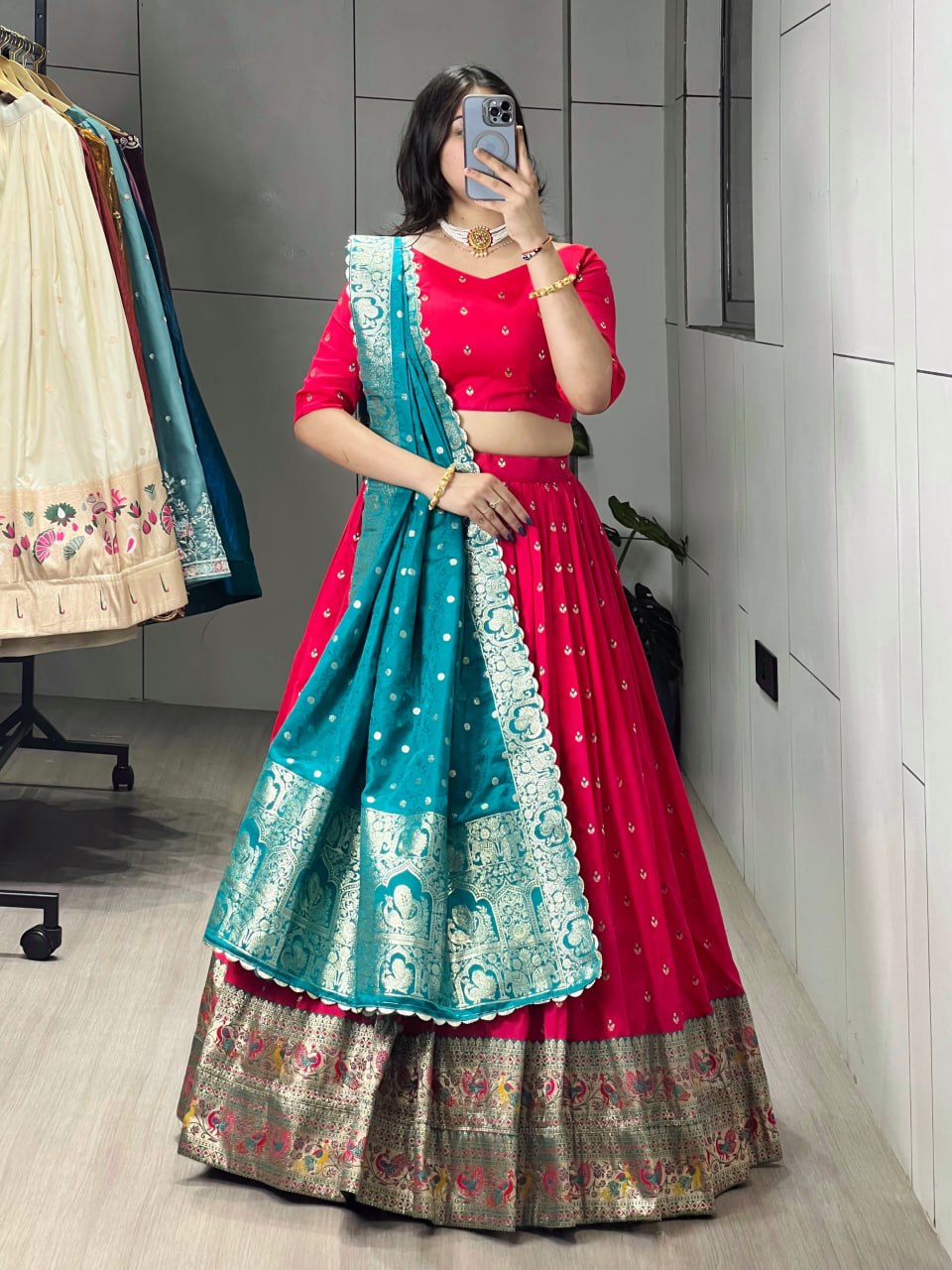 Elegant Paithani Silk Lehenga Choli with Vibrant Colorful Motifs and Iconic Zari Border
