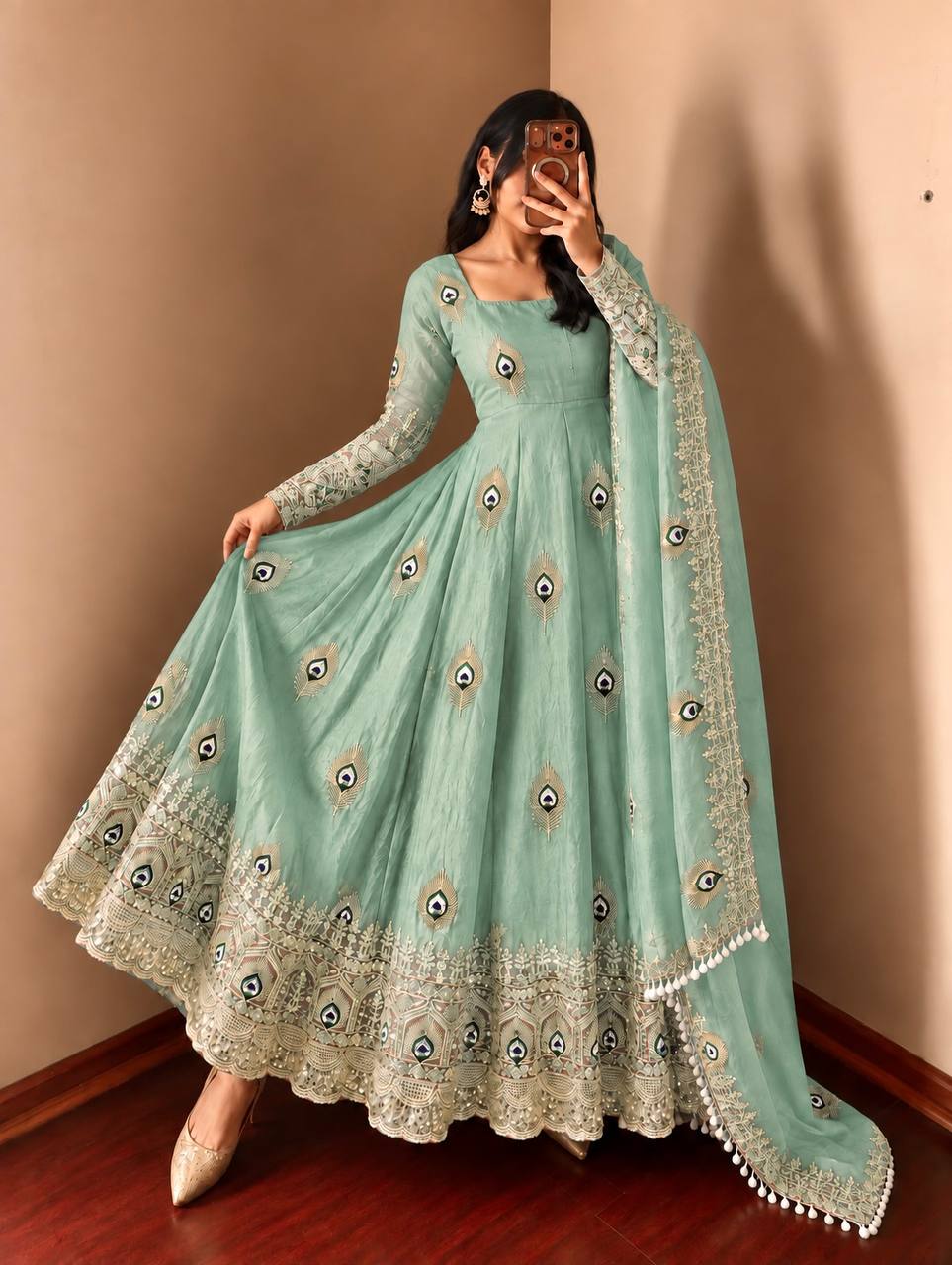 RangBhoomi Fendy Silk Gown with Fully Flair