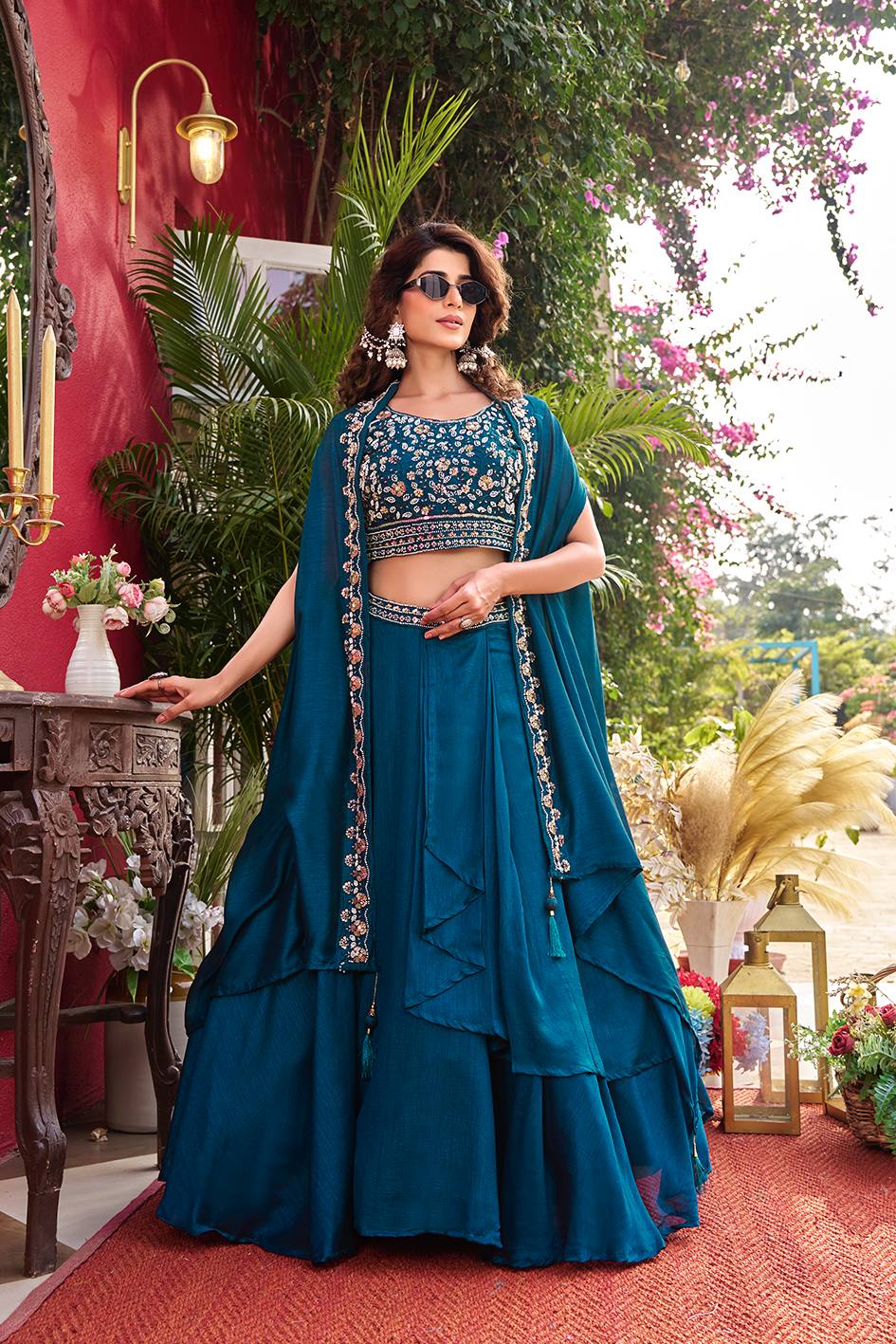 Exclusive New Wedding Lehenga Choli Set in Pure Vichitra Silk with Elegant Heavy Embroidery and Complete Stitching