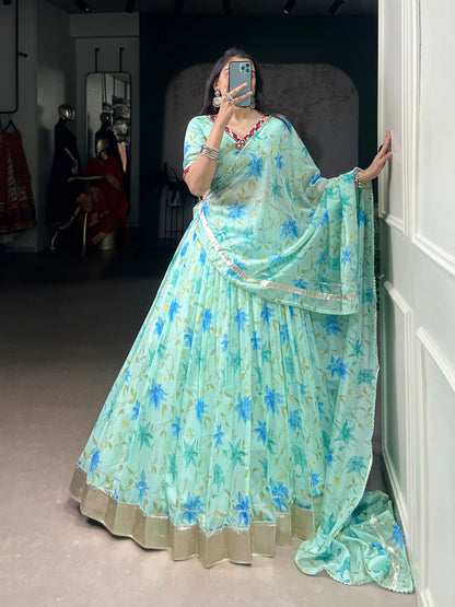 Celebrate Tradition Elegantly with a Floral Tabby Silk Lehenga Perfect for Festive Occasions
