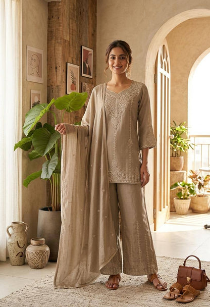 Designer Wear Festival Special Collection - Elegant Vichitra Embroidered Ensemble with Palazzo and Dupatta