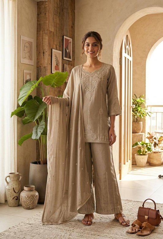 Designer Wear Festival Special Collection - Elegant Vichitra Embroidered Ensemble with Palazzo and Dupatta