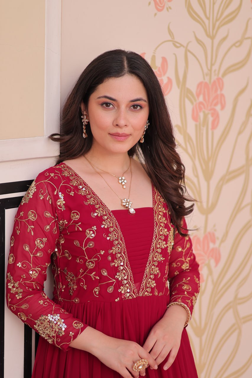 Premium Sequined & Zari Embroidered Gown - Shop Now